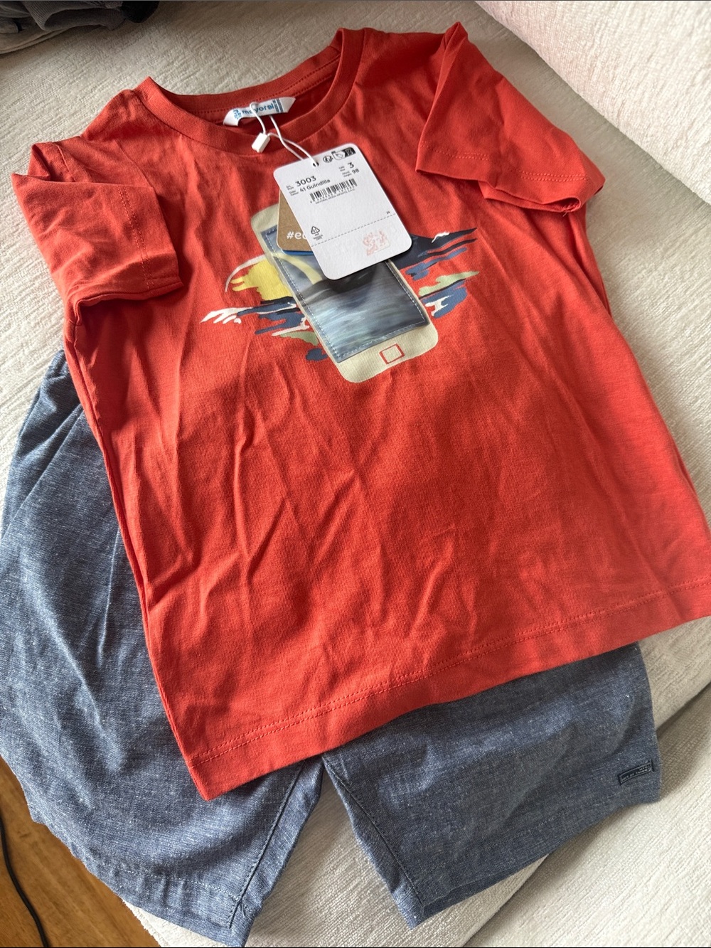 Mayoral Red Short Sleeve Tee with Phone Graphic